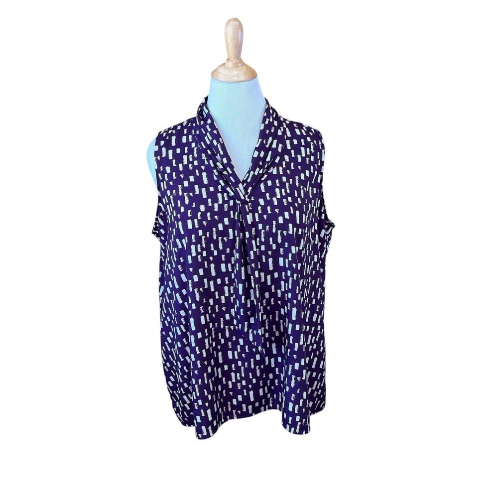 Meera Lane Womens Purple Abstract Print Sleeveless Drape Neck Blouse 2X TB38315K